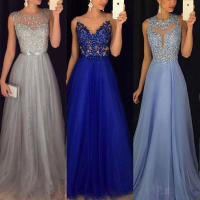 Vestido largo de gasa con encaje Floral para mujer, baile de graduación de noche para traje Formal, dama de honor, 2024 - details 0