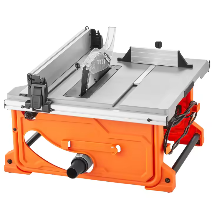 SucceBuy Sierra de mesa de 10 pulgadas |   8 amperios, capacidad máxima de corte de 25 pulgadas |   Velocidad de corte de 4400 RPM |   Hoja 40T |   Sierra de mesa compacta portátil - 1