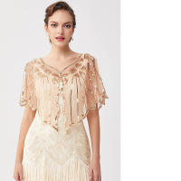 Capa de noche Art Deco con cuentas de lentejuelas, chal para fiesta de boda de los años 20 para mujer - details 1