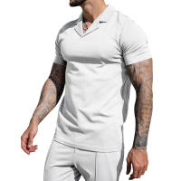 Verano 2025 para hombre, camiseta casual de manga corta con cuello polo y solapa en V, color sólido. - details 4