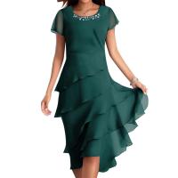 Vestido de fiesta de noche elegante de verano con volantes de Color sólido plisado a la moda Dias Patchwork cuello redondo dobladillo oscilante - details 8