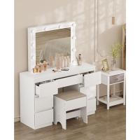 Maquillaje con Espejo y 10 Bombillas LED Luz Regulable, Mesa de Tocador con 2 Cajones Grandes y 4 Estantes, 90x40x135cm, Mesa de Maquillaje Moderno para Dormitorio, Blanco, MB6096ws - details 12