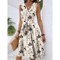 Vestido casual de verano para mujer 2025temu con cuello en V, sin mangas y estampado. - details 4