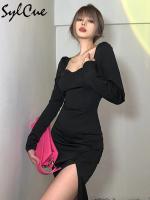 Vestido de manga larga con hombros descubiertos y cuello cuadrado - details 3