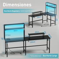 Gaming LED 150 x 100 cm, Escritorio Gaming en L con Enchufes y Puertos USB, Escritorio Esquinero con Estanteria - details 3