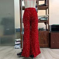 Pantalones de Cintura Alta para Mujer con Lentejuelas Pantalones de Pierna Ancha Rojos Cómodos de Otoño Talla Única - details 6