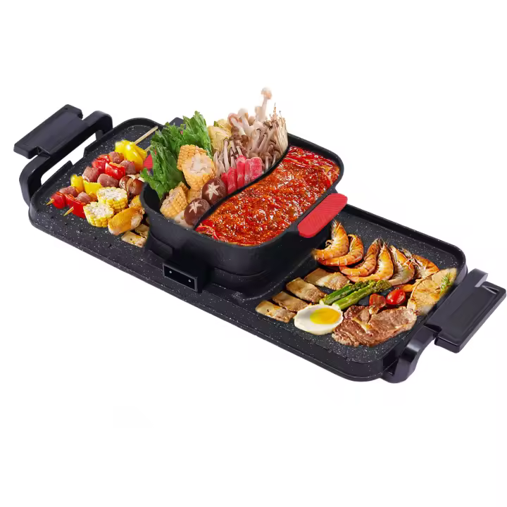 Parrilla de Barbacoa y Olla Caliente 2-en-1 Control de Temperatura Separado Capacidad Grande 1100W - 1