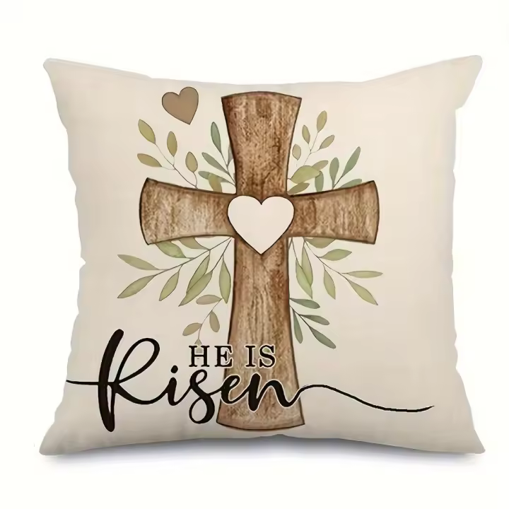 Funda de Almohada Decorativa de Pascua Diseño Sencillo para Dormitorio, Estampado de Cruz de Conejo y Huevo - 1