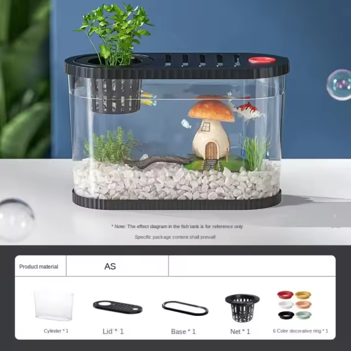 Pecera de sobremesa irrompible, transparente, ahorradora de espacio, de plástico, con compartimento para filtro, pecera transparente de mesa. - 1