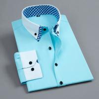 Camisa de Hombre con Cuello doble a Cuadros Manga Francesa Camisas de Vestir para Hombres - details 3