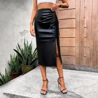 Falda negra por debajo de la rodilla de cuero PU para mujer, paquete de otoño e invierno con cordones, falda de tubo por debajo de la rodilla, ropa de calle coreana para club nocturno de cintura alta - details 4