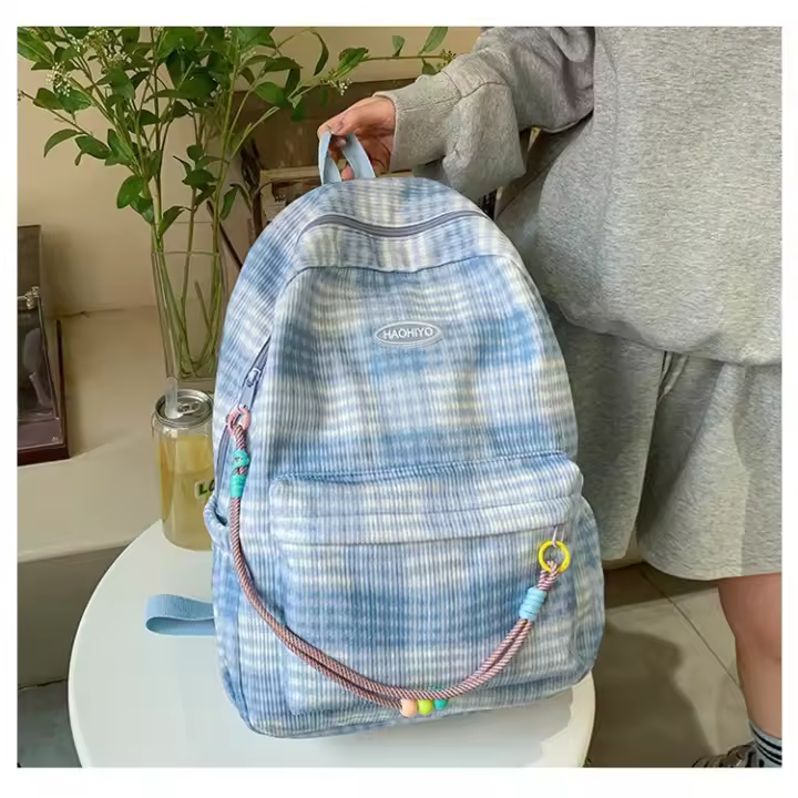 Mochila Universitaria Minimalista de Lujo Pequeña, Cuadros, Para Ocio y Viajes, Revestida de Nylon - 1