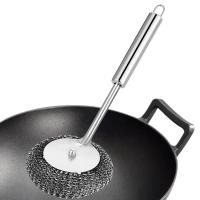 Stainless Steel Sponge Scourer with Comfortable Handle Kitchen Cleaning Brush for Kitchen Dishes and Plates Tiles Basins Sink