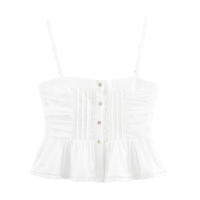 OUWU- Nueva Moda Para Mujer, Decoración Plisada Bordada, Top Ajustado Con Tirantes De Un Solo Pecho, Chaleco Retro Sin Mangas Para Mujer, Top Elegante - details 1