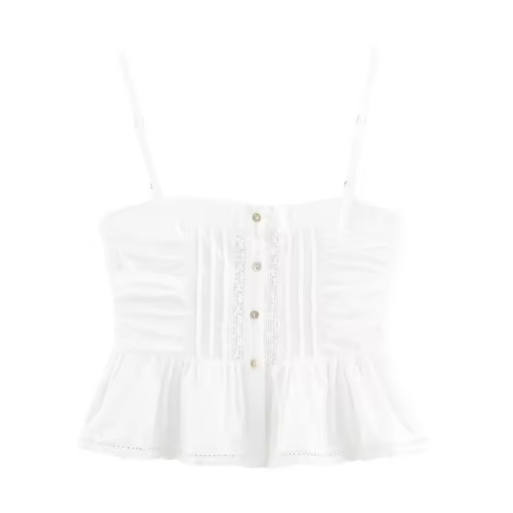 OUWU- Nueva Moda Para Mujer, Decoración Plisada Bordada, Top Ajustado Con Tirantes De Un Solo Pecho, Chaleco Retro Sin Mangas Para Mujer, Top Elegante - 1