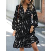 Vestido elegante de manga larga con lunares y cintura ajustada, otoño 2023 - details 0