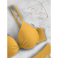 Conjunto de Bikini triangular para mujer, traje de baño liso, ropa de playa, cintura baja, rojo,  - details 5