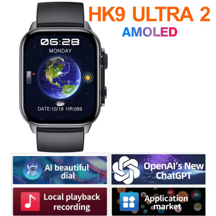 Reloj Inteligente HK9 Ultra2 para Hombres con Pantalla AMOLED y Función de Llamada Bluetooth NFC 2GB ROM Diseño Original PK HK8 HK9 Pro Max Reloj de Seguridad con Batería - 1