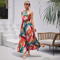 Novedad de verano, falda para mujer, vestido largo estampado con vuelo grande sin mangas y cuello colgante - details 0