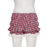 Pantalones cortos básicos cómodos e informales sueltos con botones de cintura elástica tejidos a rayas de verano para mujer - details 112