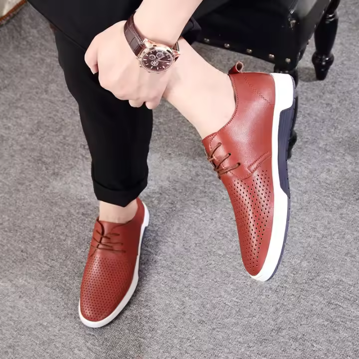Zapatos informales de verano para hombre, zapatos de cuero de negocios de estilo británico, zapatos huecos de talla grande con punta redonda - 1