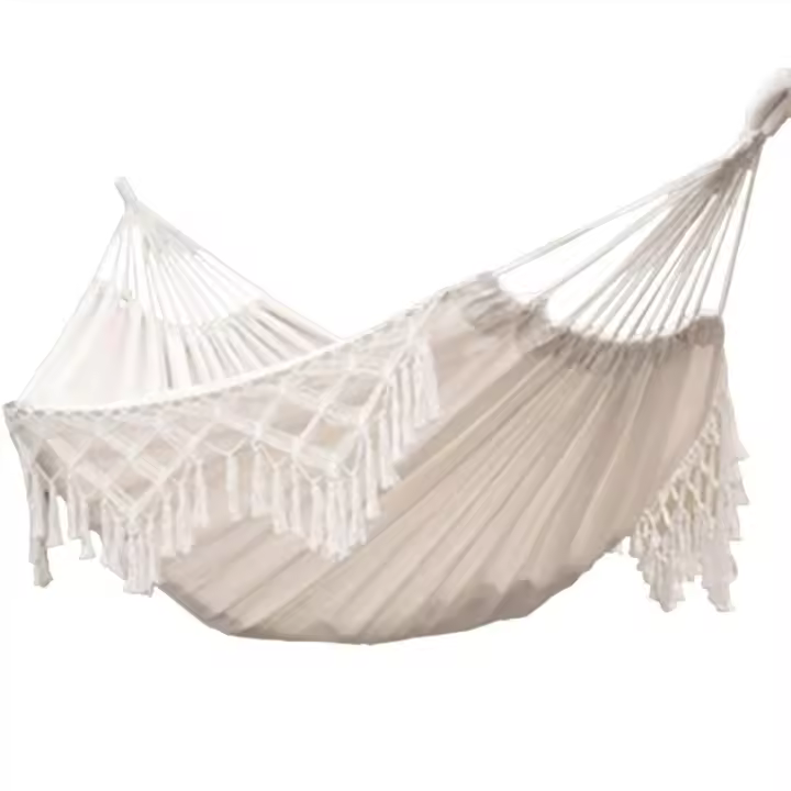 Hamaca de Jardín Doble de Algodón con Flecos Ideal para Colgar en la Playa o en el Patio Exterior - 1