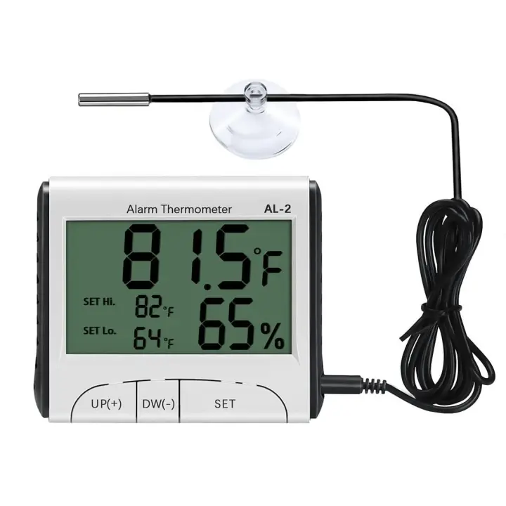 Termómetro higrómetro para reptiles con alarma de alta y baja temperatura, termómetro Digital para acuario con gancho y bucle, medidor de humedad y temperatura - 1