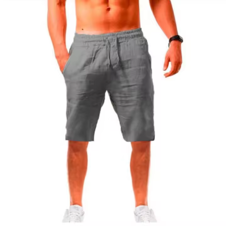 Pantalones Cortos de Lino y Algodón para Hombre Transpirables, Color Sólido, Adecuados para Fitness, Tallas S-5XL, Disponibles de Verano - 1
