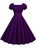 Vestido midi elegante de verano para mujer, con mangas abullonadas, informal, para fiesta, de color sólido. - details 12