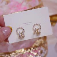 Pendientes redondos coreanos con hebilla femenina súper brillante, elegantes pendientes de circonita AAA de oro real de 14K, regalo de cumpleaños - details 3