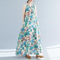 Vestido Floral Vintage de Algodón sin Mangas Vestido Largo de Verano Suelto y Elegante para Mujeres - details 2