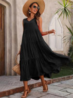 Vestido Boho sin Mangas de Verano 2024 Cuello en V, Color Sólido, Vestido de Flecos en Capas - details 22
