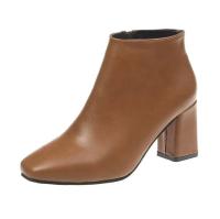Botas cortas y de cuero con punta cuadrada cómodas y modernas para mujer - details 4