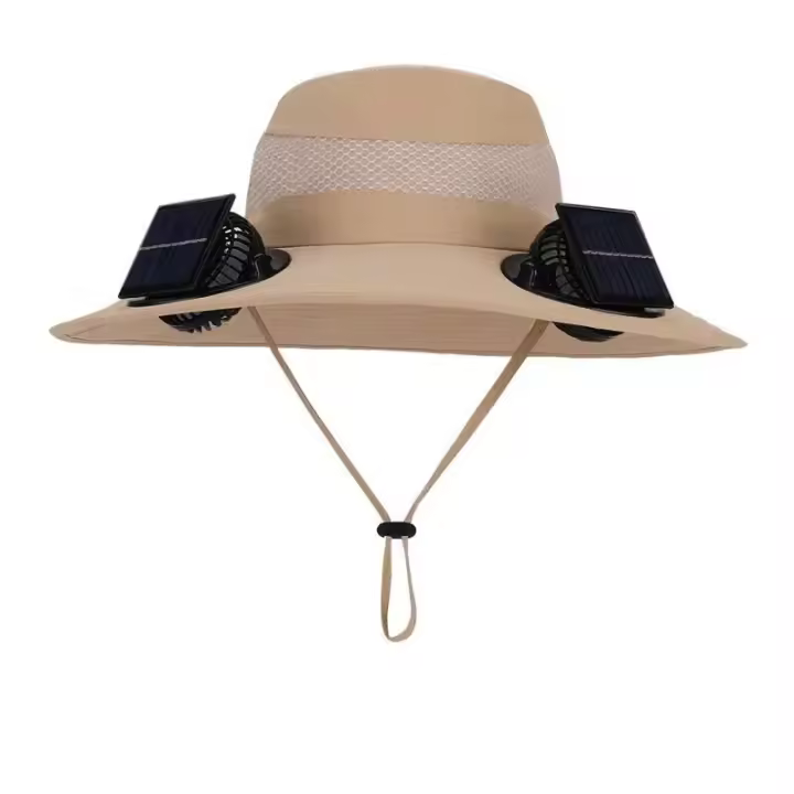 Ventilador de carga USB extraíble, gorra para senderismo al aire libre, con 2 ventiladores solares, sombrero para el sol de ala ancha para pescar - 1