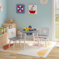 Redonda y 2 Sillas en Edad Preescolar Muebles para Niños 59,5 cm x 46 cm Blanco+Gris - details 1