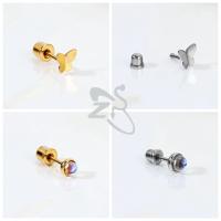 ZS-pendientes de tuerca de acero inoxidable para niños y mujeres, joyería de Piercing de hélice de cartílago, flor linda, mariposa, 1 pieza, 20G - details 7