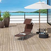 Tumbona Plegable Tumbona de Jardín Exterior Reclinable con Toldo Desmontable con Ángulo Regulable Respaldo Ajustable en 4 Niveles para Terraza Piscina Patio 187x58x36 cm Marrón - details 1