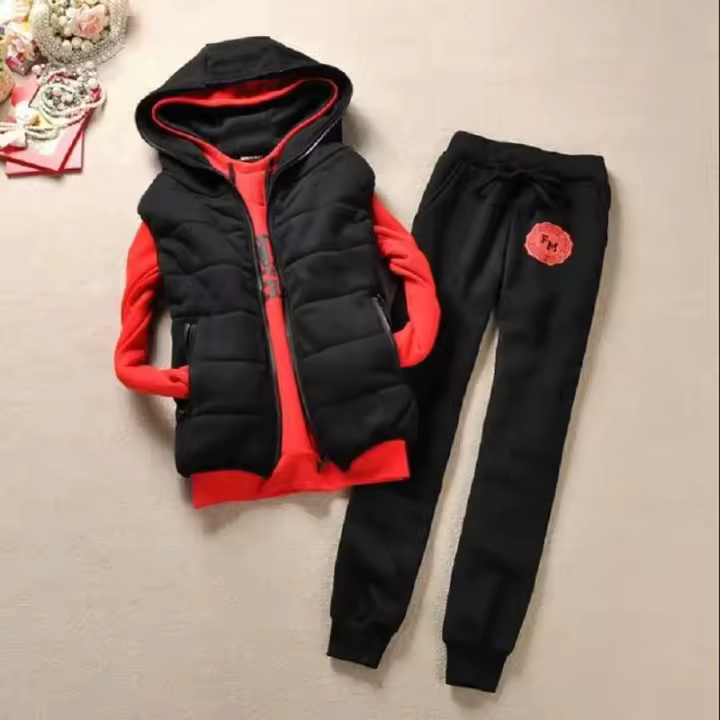 Otoño e Invierno nueva moda traje de mujer chándales casuales con capucha sudadera de lana conjunto de tres piezas - 1