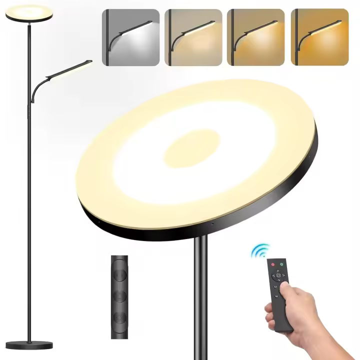 Lámpara de Pie LED Regulable de 42 W, Lámparas de Pie Para Salon Superbrillante de 4000 LM Para Sala de Estar Con Luz de Lectura, Atenuación Continua de 2700K-6500K, Control Remoto y Control Táctil - 1