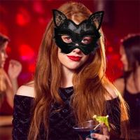 Máscara de bola de maquillaje veneciana, máscara de cara de gato de encaje negro, máscara de ojos para mascarada, tocado de Cosplay para fiesta de Navidad, máscara de lujo para Halloween - details 2