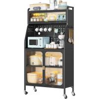 Armario de cocina, mueble auxiliar, aparador de 5 niveles, con orificio para cables, ganchos, ruedas, puerta magnética - details 25