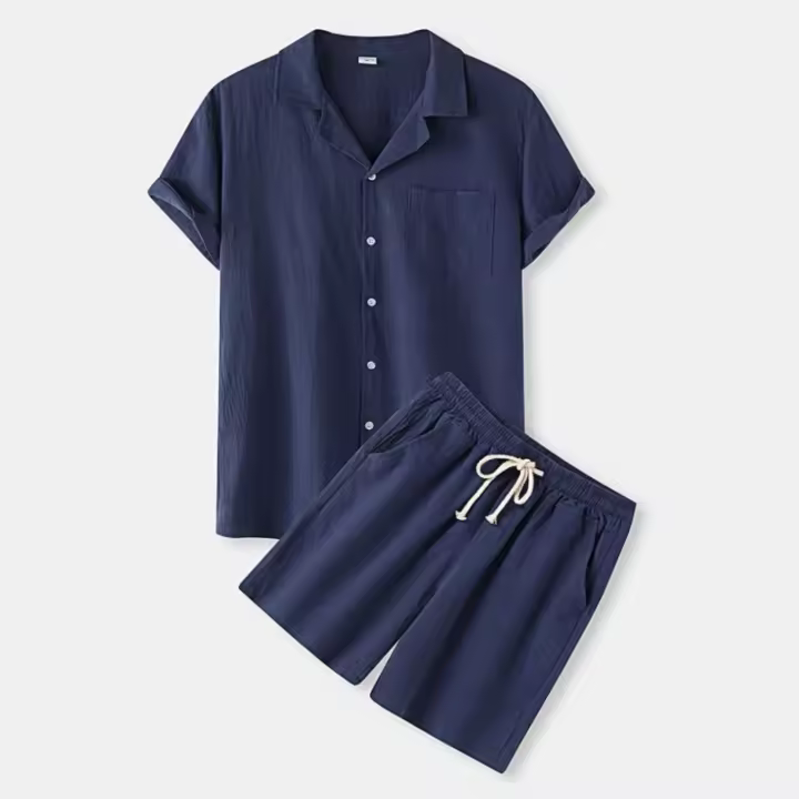 Camisa cómoda de manga corta con botones para hombre, camiseta de lino, conjuntos informales de verano - 1