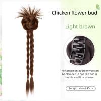 Peluca con moño de flores sintéticas, extensiones de cabello con Clip, trenza torcida, cola de caballo, moño rizado Natural y esponjoso - details 4
