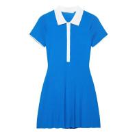 BUNO-Vestido estilo camisa de punto azul para mujer, cuello de solapa, manga corta, corte en A, minivestido con botones, vacaciones de verano - details 1