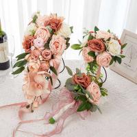 Ramo de flores artificiales de boda rosa y blanco hecho a mano para decoración de novia de San Valentín decoración de rosas al por mayor - details 0