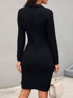 2024 Otoño Invierno moda Midi Oficina señora vestidos de manga larga elegante flaco con cinturón trabajo corporal vestido de tubo sólido de negocios - details 4