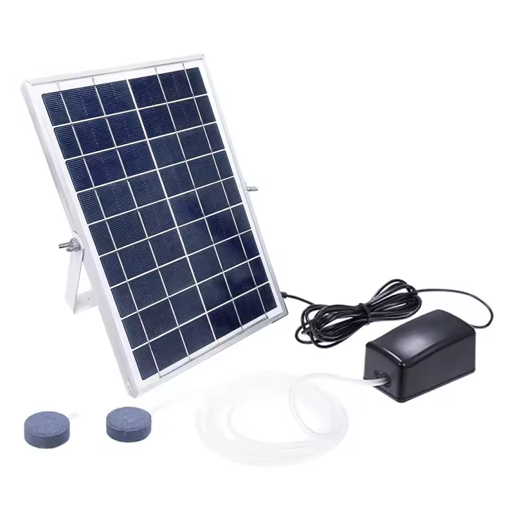 Bomba de aire para pecera oxigenador de energía Solar de 5W con batería de respaldo de 2400mAh 3 modos con 2 aireadores de pesca para estanque Solar Aiar Stone - 1