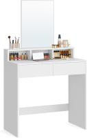 Tocador con Espejo Grande, tocador, 2 cajones, 3 Compartimentos Abiertos, tocador, Moderno, Blanco - details 23