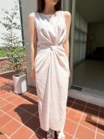 Vestido Vintage de moda versión coreana para mujer, Túnica de verano para oficina madura, sin mangas, Color sólido, temperamento, Vestido suave - details 16