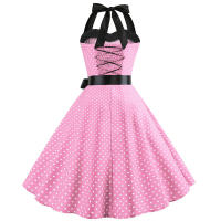 Vintage Women Summer Polka Dot Print Halter Party Dresses - details 25
